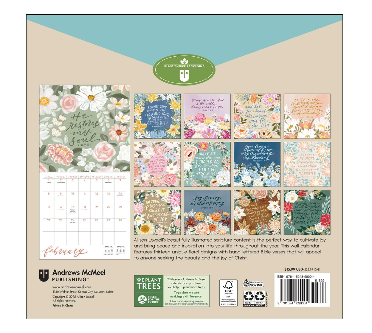 Scriptures and Florals 2026 Wall Calendar