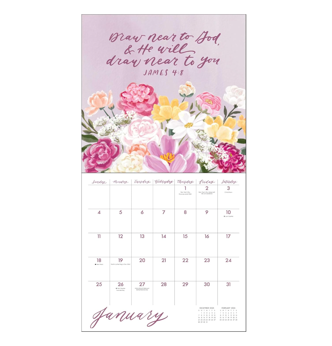 Scriptures and Florals 2026 Wall Calendar