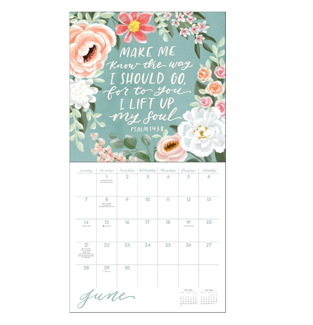 Scriptures and Florals 2026 Wall Calendar