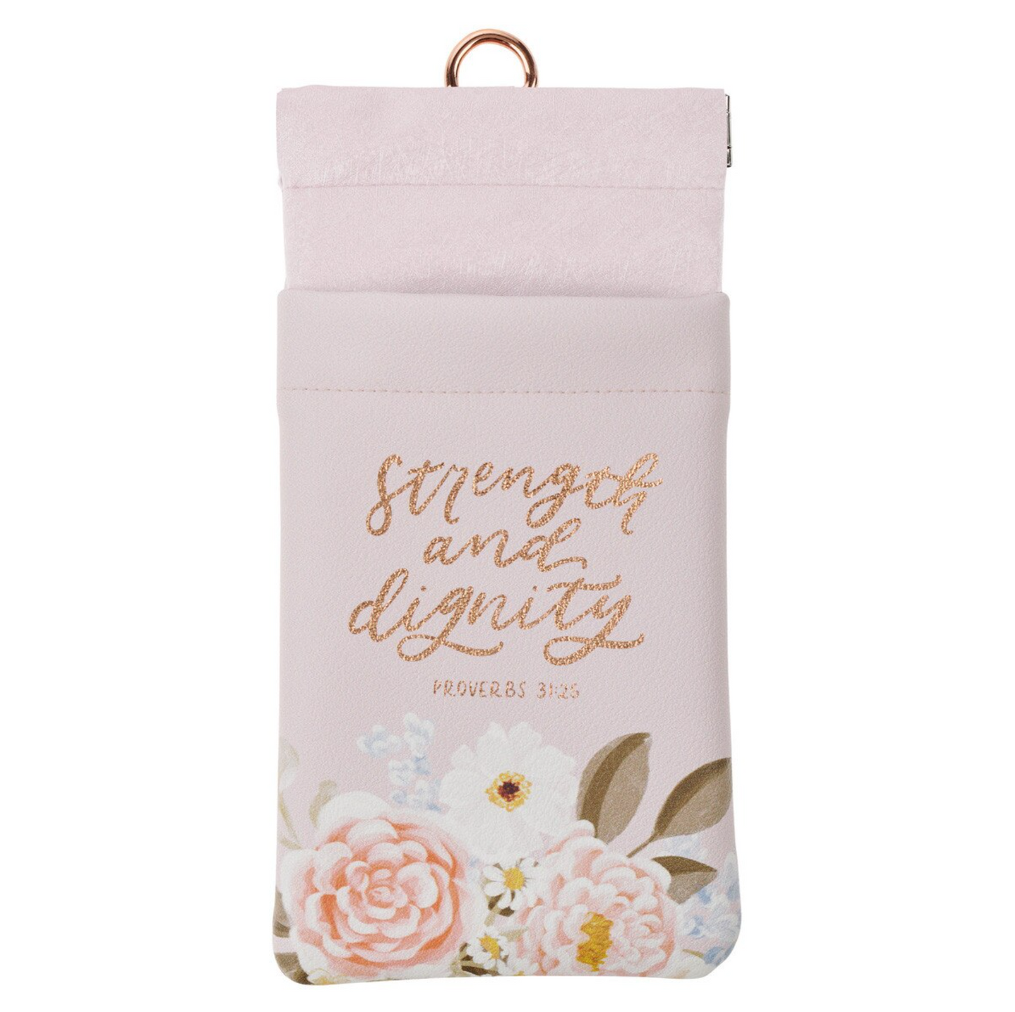 Strength and Dignity Pink Floral Faux Leather Double Eyeglass Case - Proverbs 31:25