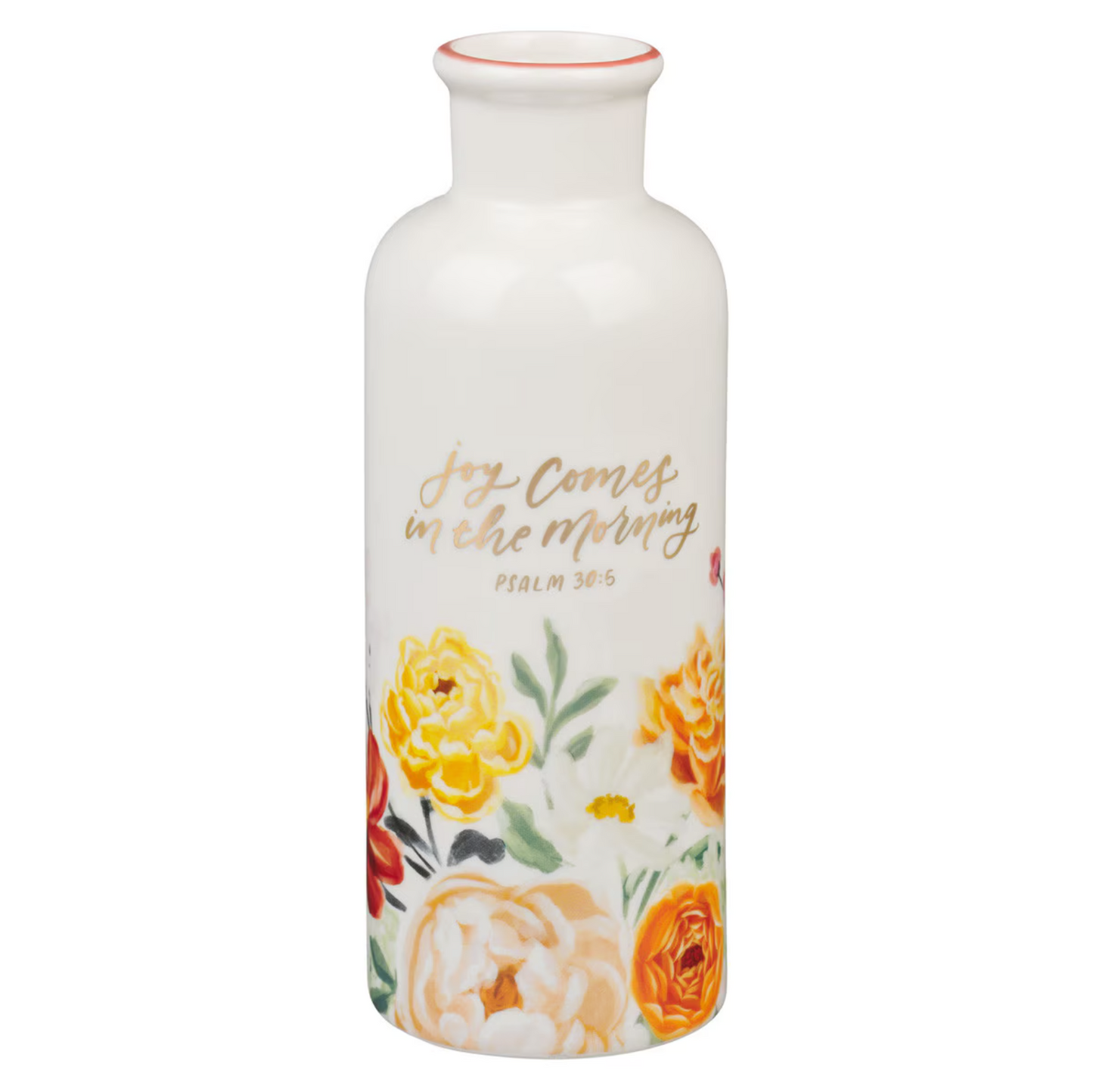 Joy Comes in the Morning Orange Foral Ceramic Table Vase - Psalm 30:5
