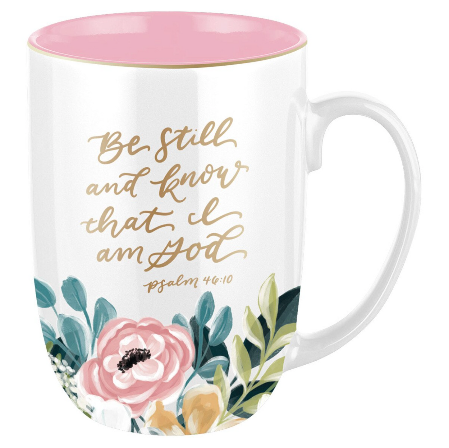 Be Still and Know Pink Floral Ceramic Coffee Mug - Psalm 46:10