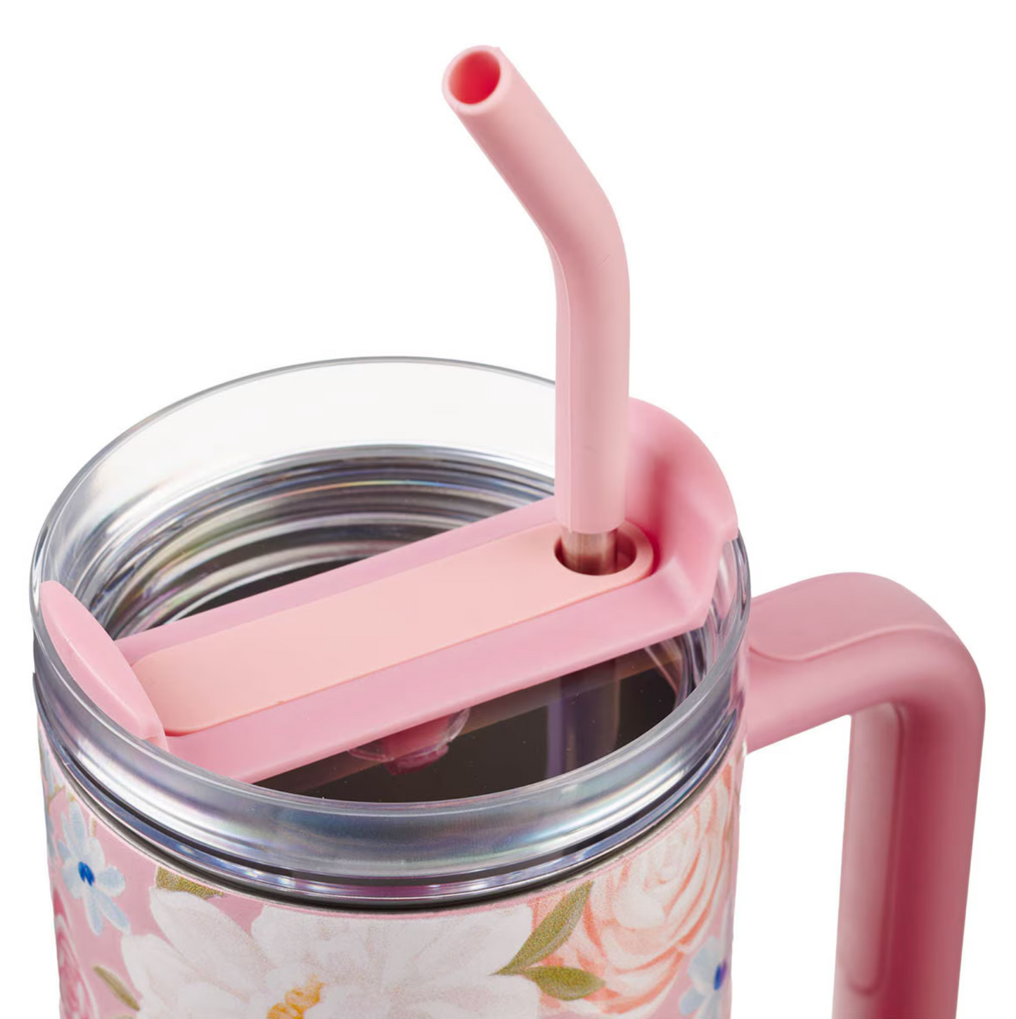 God is With Her Pink Floral 40 oz Stainless Steel Tumbler with Straw