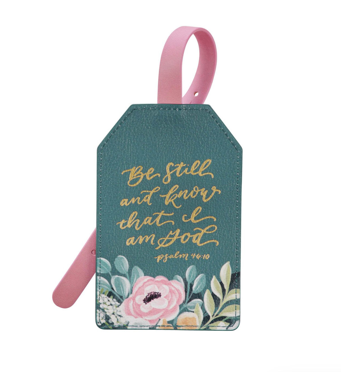 Be Still and Know Dark Teal Floral Faux Leather Luggage Tag - Psalm 46:10