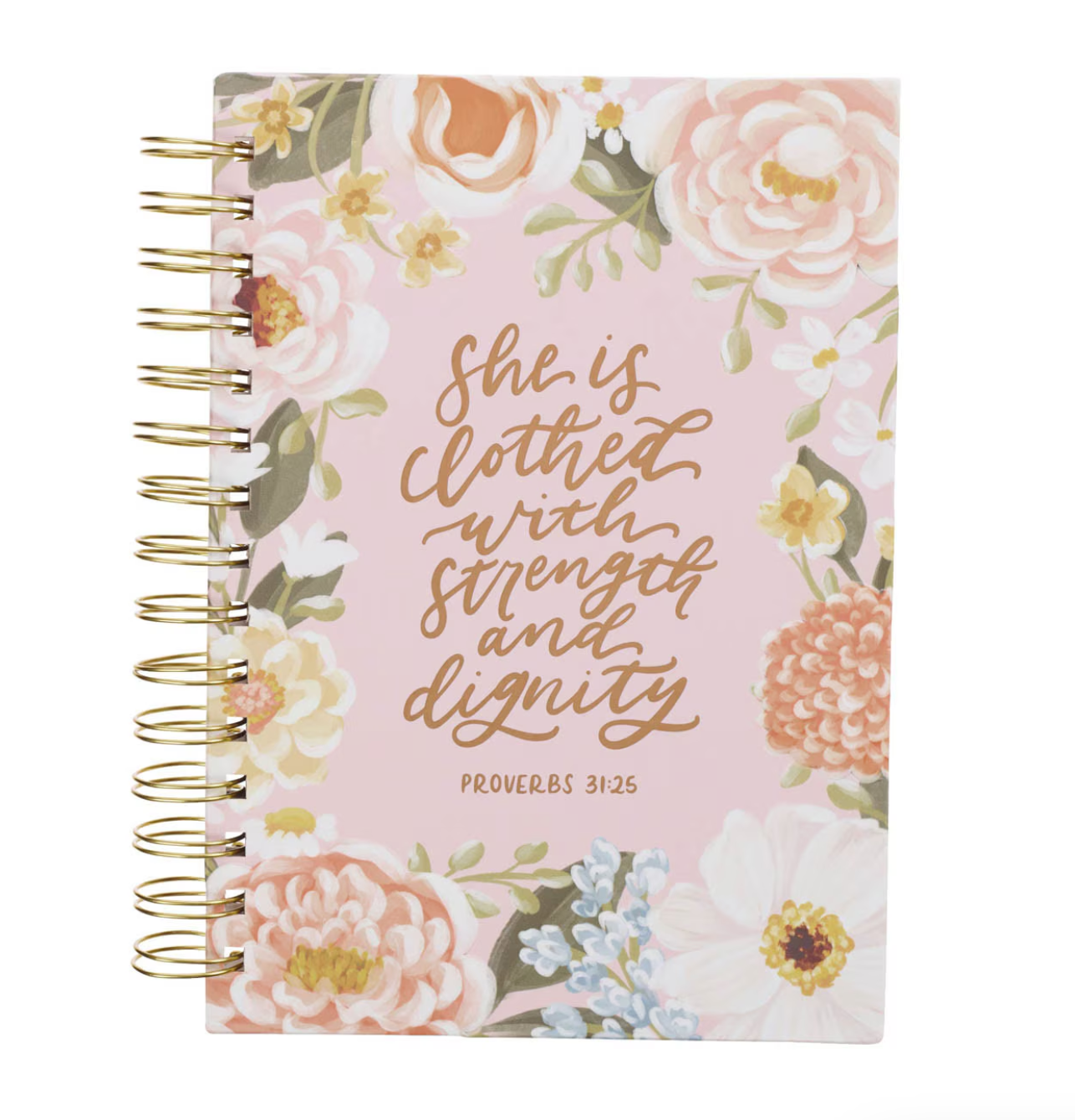 Strength and Dignity Pink Floral Spiral Journal - Proverbs 31:25