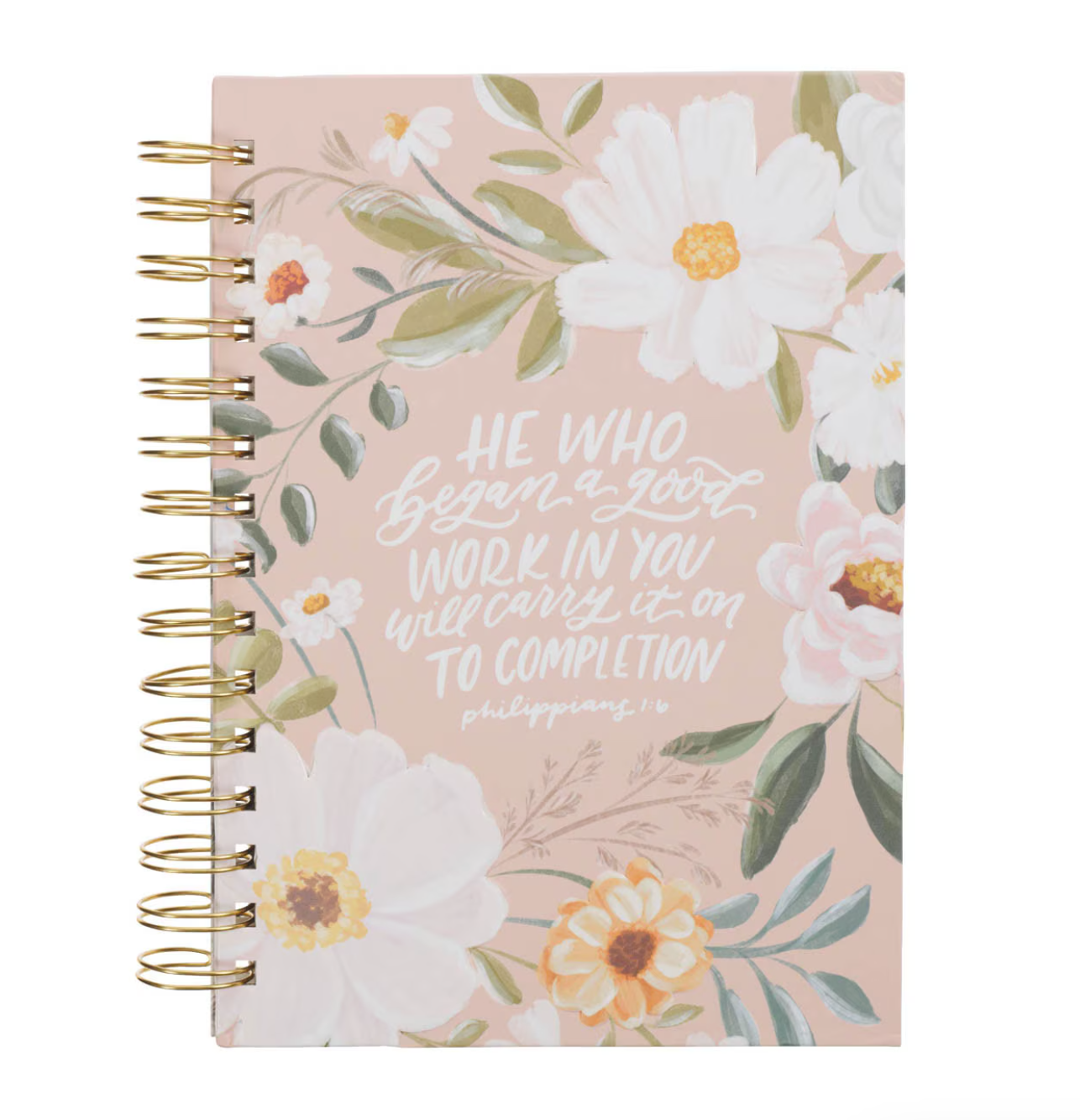 Good Work Peach Floral Spiral Journal - Philippians 1:6