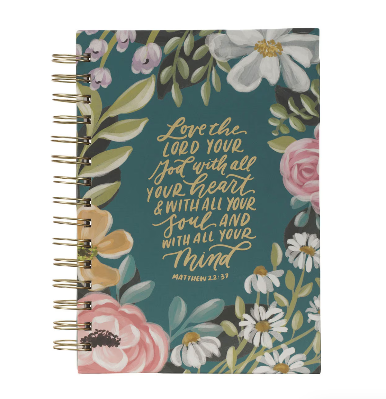 Love the Lord Teal Floral Spiral Journal - Matthew 22:37