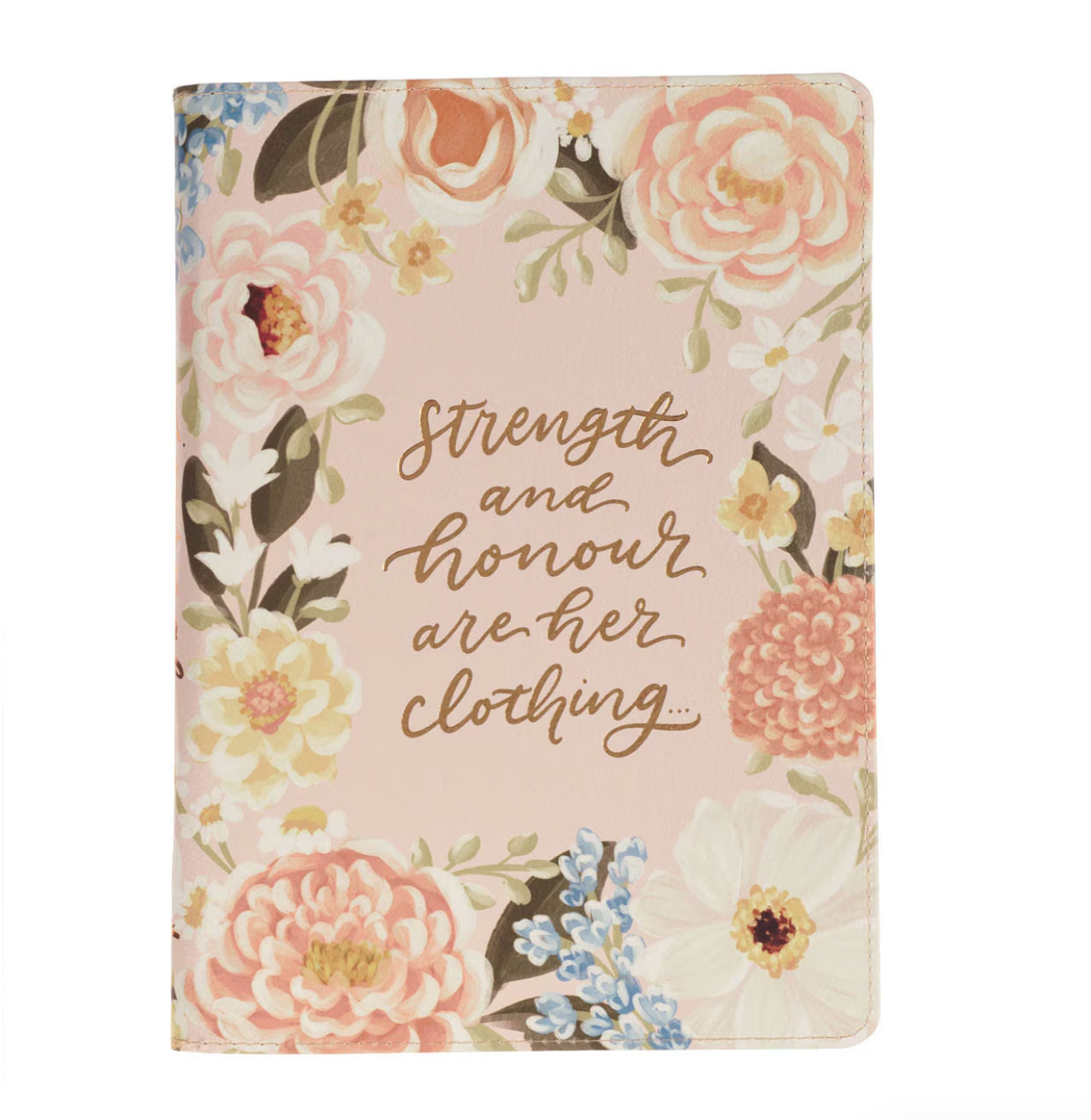Strength and Honor Pink Floral Faux Leather Classic Journal with Zipper Closure - Proverbs 31:25