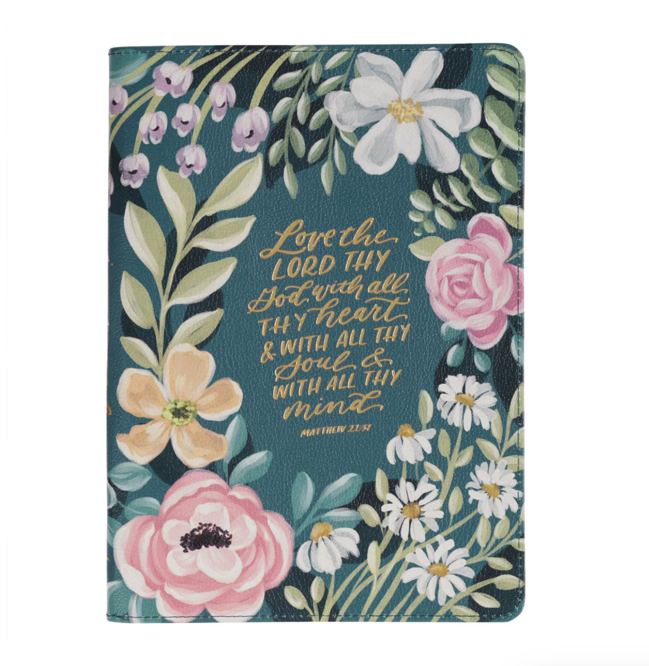 Love the Lord Teal Floral Faux Leather Journal with Zipper Closure - Matthew 22:37