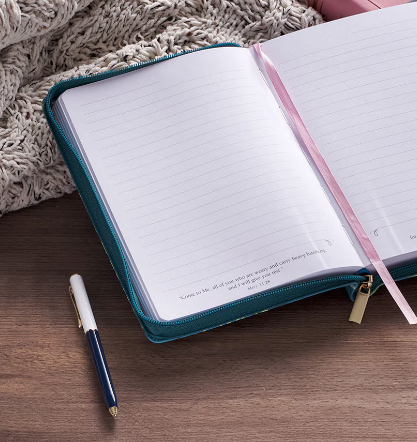 Love the Lord Teal Floral Faux Leather Journal with Zipper Closure - Matthew 22:37
