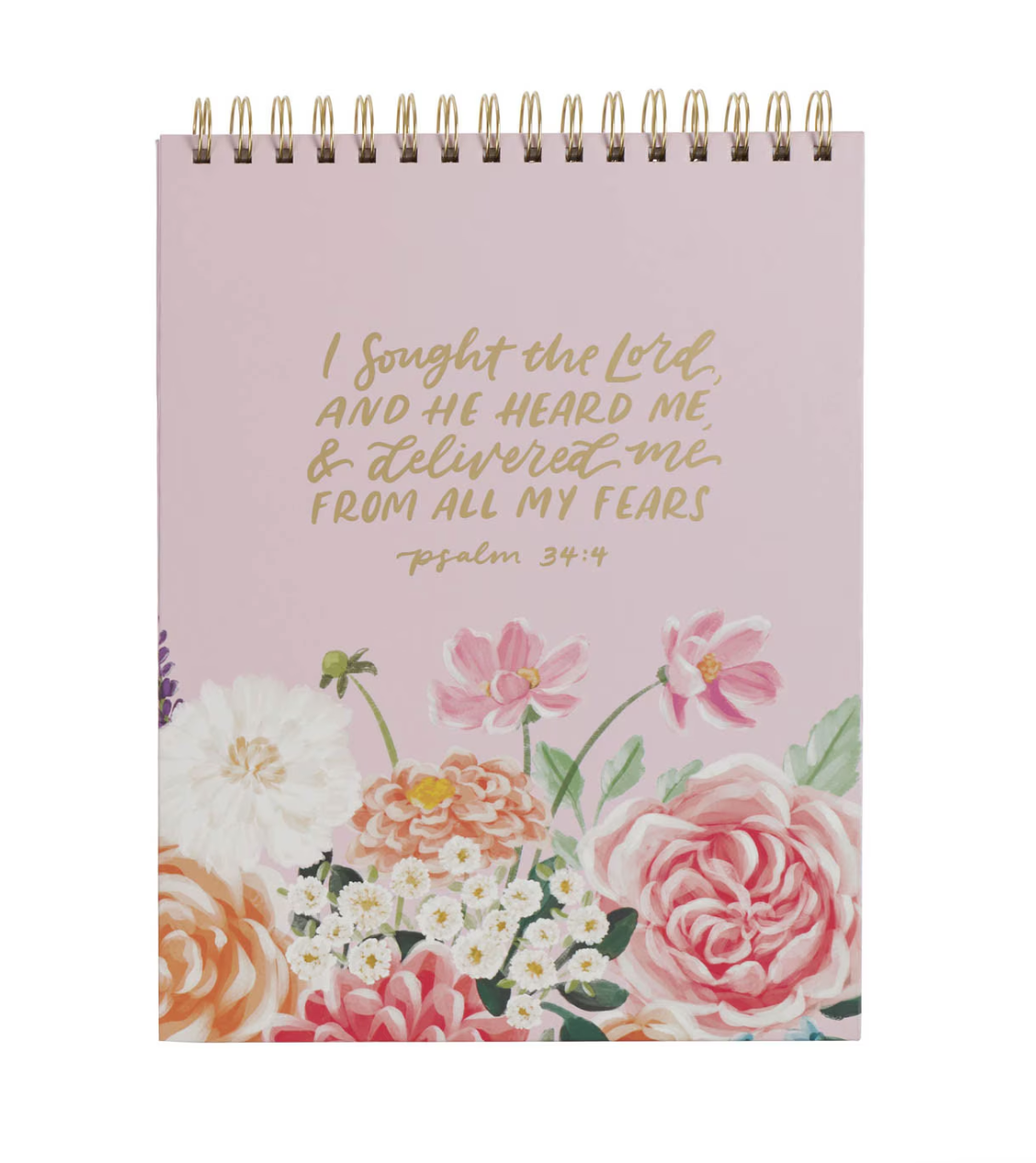 He Delivered Me Lilac Floral Spiral Notepad - Psalm 34:4