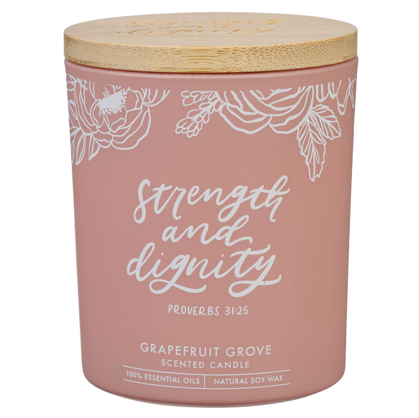 Strength and Dignity Grapefruit Scented Candle in a Peach Glass Jar- Proverbs 31:25