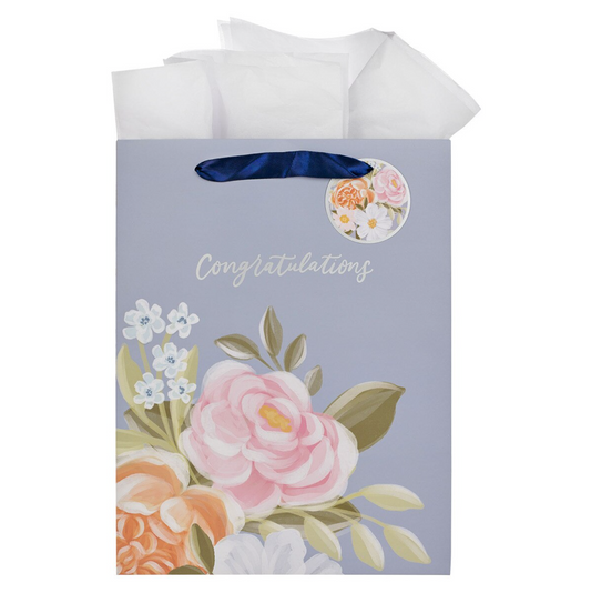 Congratulations Blue Floral Large Portrait Gift Bag