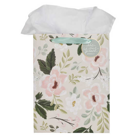 He is Our Peace Green Floral Large Portrait Gift Bag - Ephesians 2:14