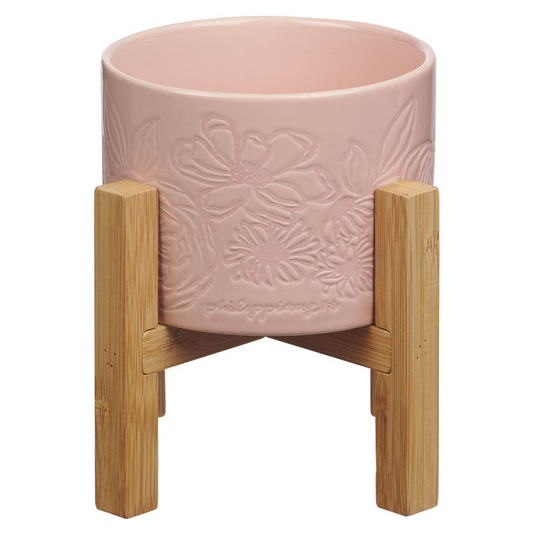 Sophia Pink Planter Pot and Bamboo Stand