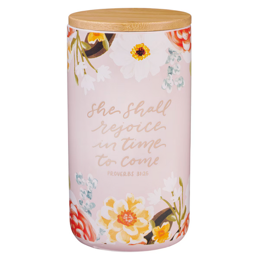 She Shall Rejoice Ceramic Gratitude Jar - Proverbs 31:25