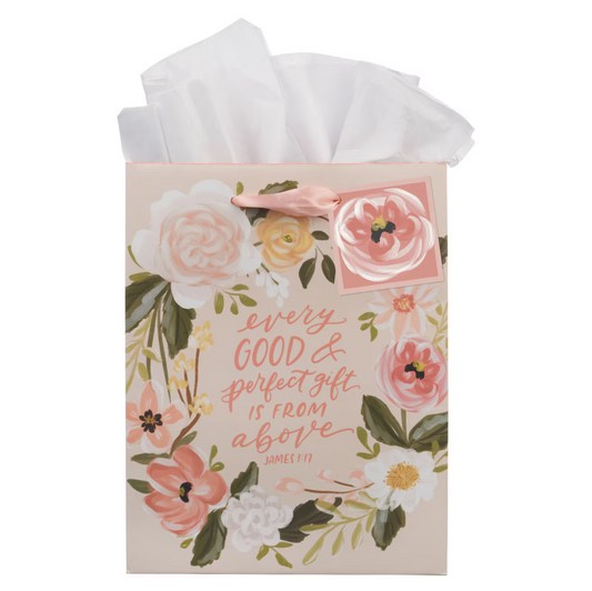 Every Good Gift Peach Floral Medium Gift Bag - James 1:17