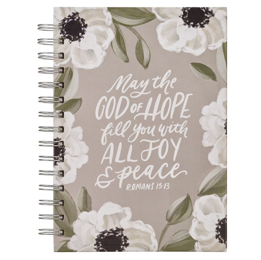 Joy and Peace Gray Floral Spiral Journal - Romans 15:13