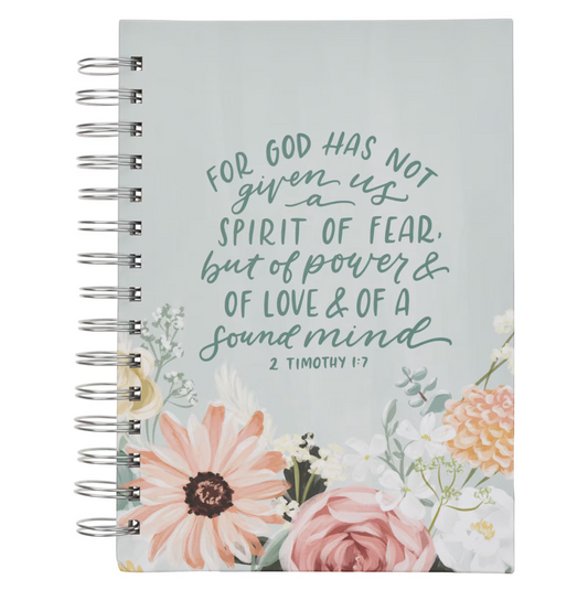 Power, Love, and a Sound Mind Mint Floral Spiral Journal – 2 Timothy 1:7