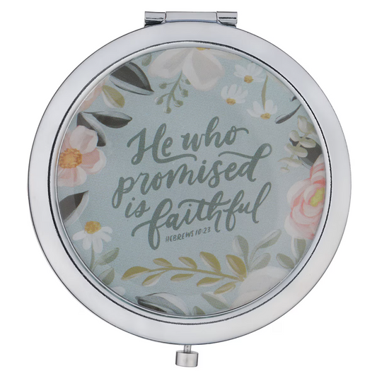 He Who Promised Silver Metal Compact Mirror - Hebrews 10:23