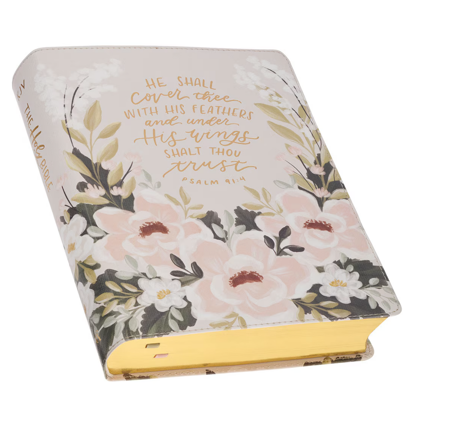 Cream Floral Faux Leather KJV Note-taking Bible - Psalm 91:4