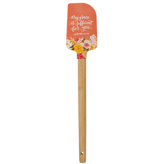 My Grace is Sufficient for You Orange Floral Silicone Spatula – 2 Corinthians 12:9