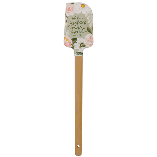 He Restores My Soul Green Floral Garden Silicone Spatula - Psalm 23:3