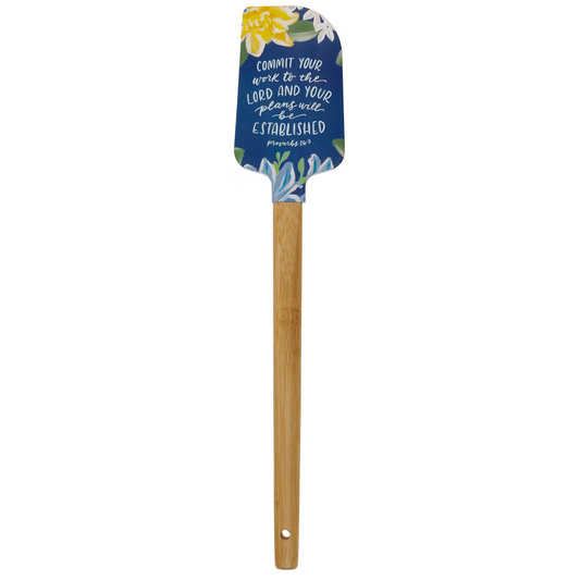 The Commit Your Work to the Lord Navy Floral Silicone Spatula – Proverbs 16:3