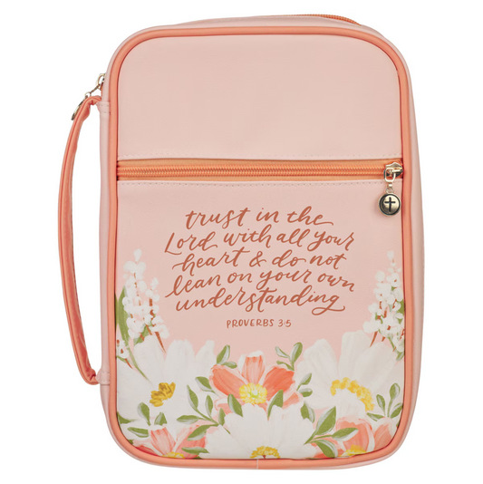 Trust in the Lord Peach Floral Faux Leather Fashion Bible Cover - Proverbs 3:5 - Medium Size