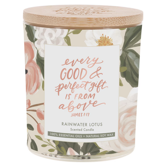Every Good and Perfect Gift Rainwater Lotus Scented Candle - James 1:17