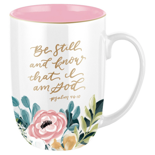 Be Still and Know Pink Floral Ceramic Coffee Mug - Psalm 46:10