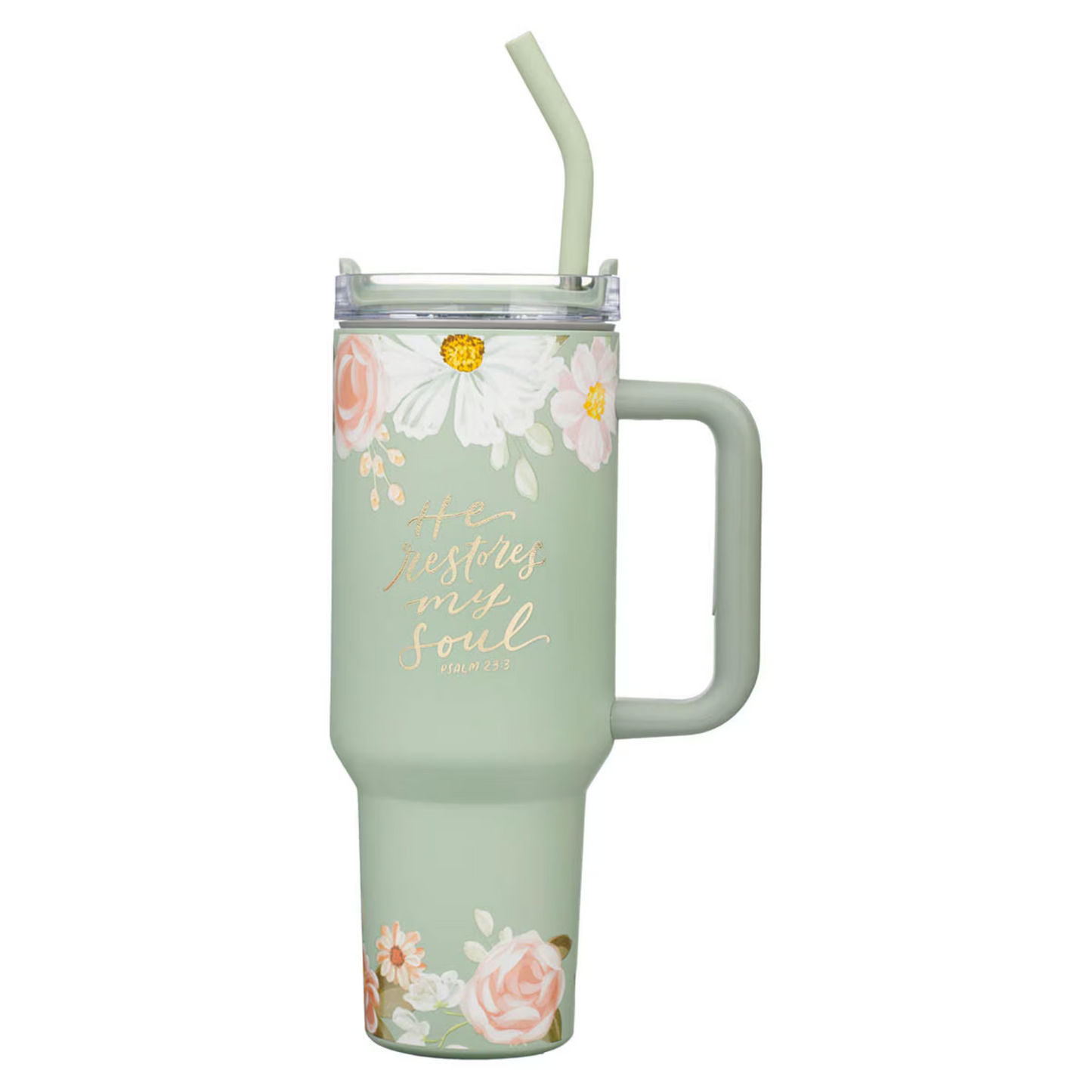 He Restores My Soul 40 oz Stainless Steel Travel Tumbler - Psalm 23:3