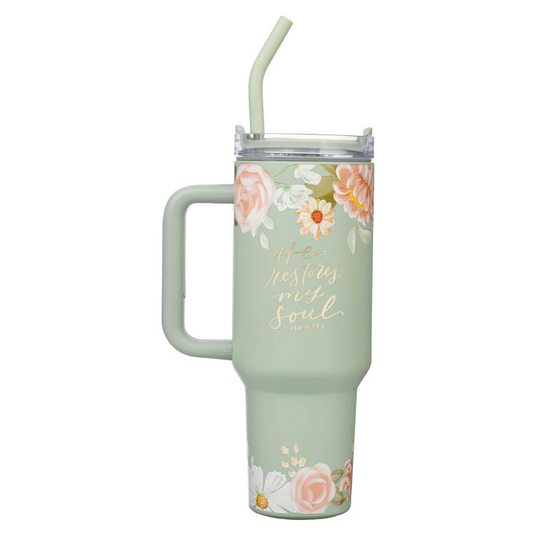 He Restores My Soul 40 oz Stainless Steel Travel Tumbler - Psalm 23:3