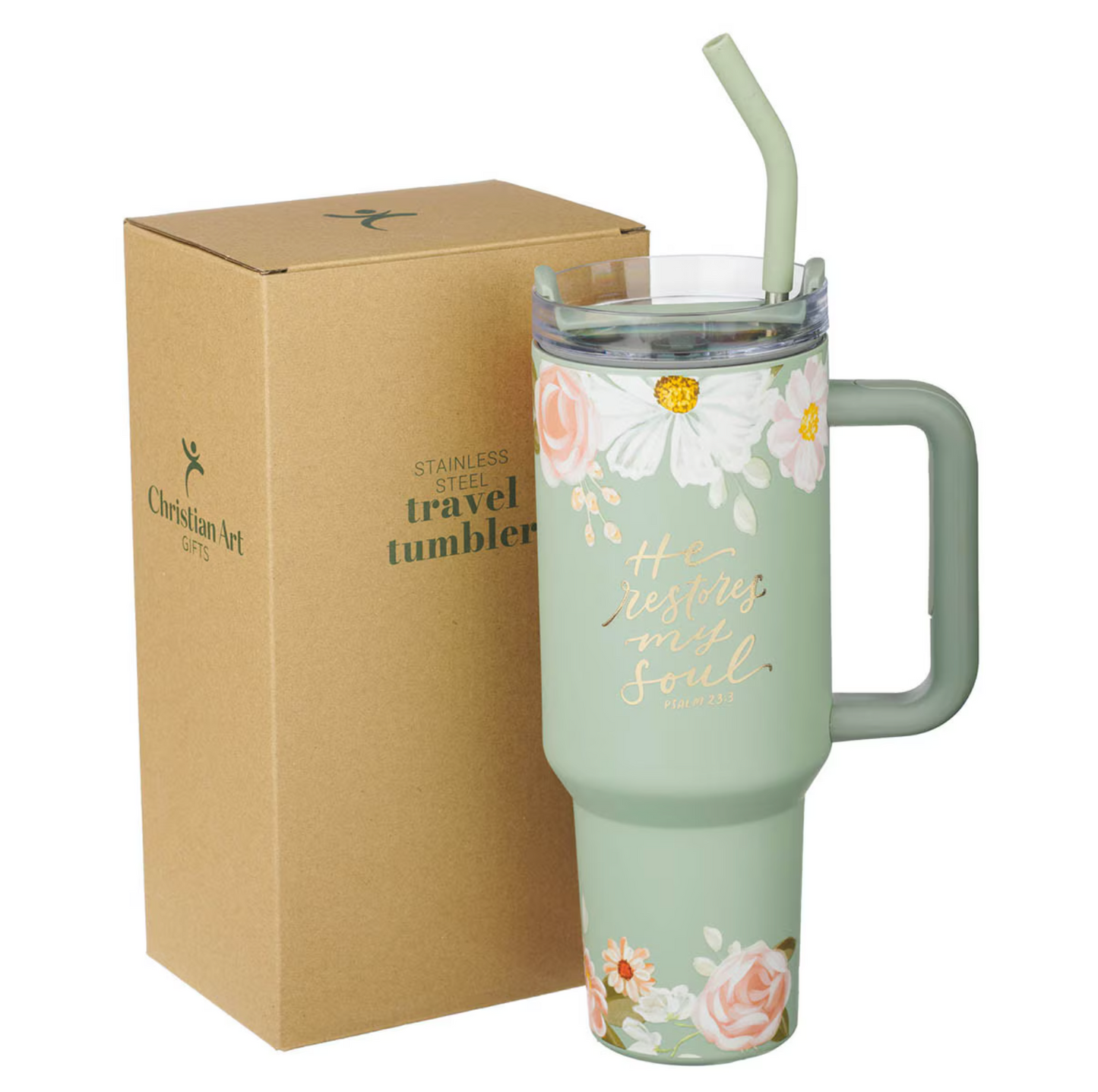 He Restores My Soul 40 oz Stainless Steel Travel Tumbler - Psalm 23:3