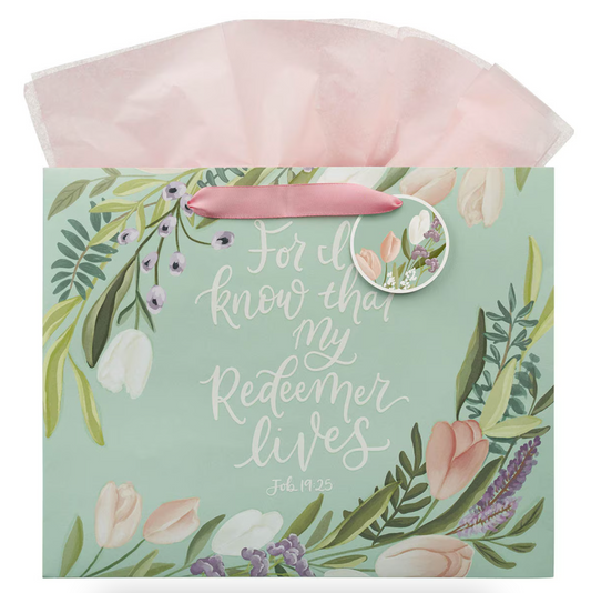 My Redeemer Lives Mint Meadow Large Landscape Gift Bag - Job 19:25