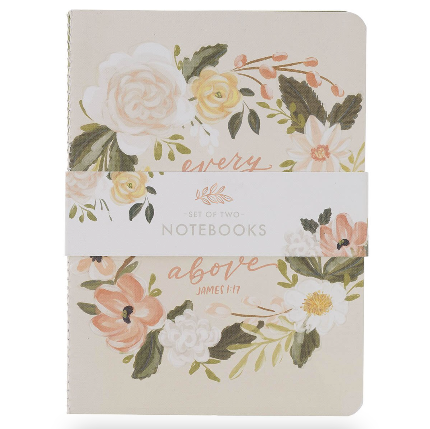 Good Gift and Rejoice Green and Cream Floral Medium Notebook Set