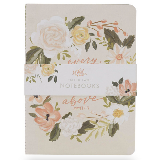 Good Gift and Rejoice Green and Cream Floral Medium Notebook Set