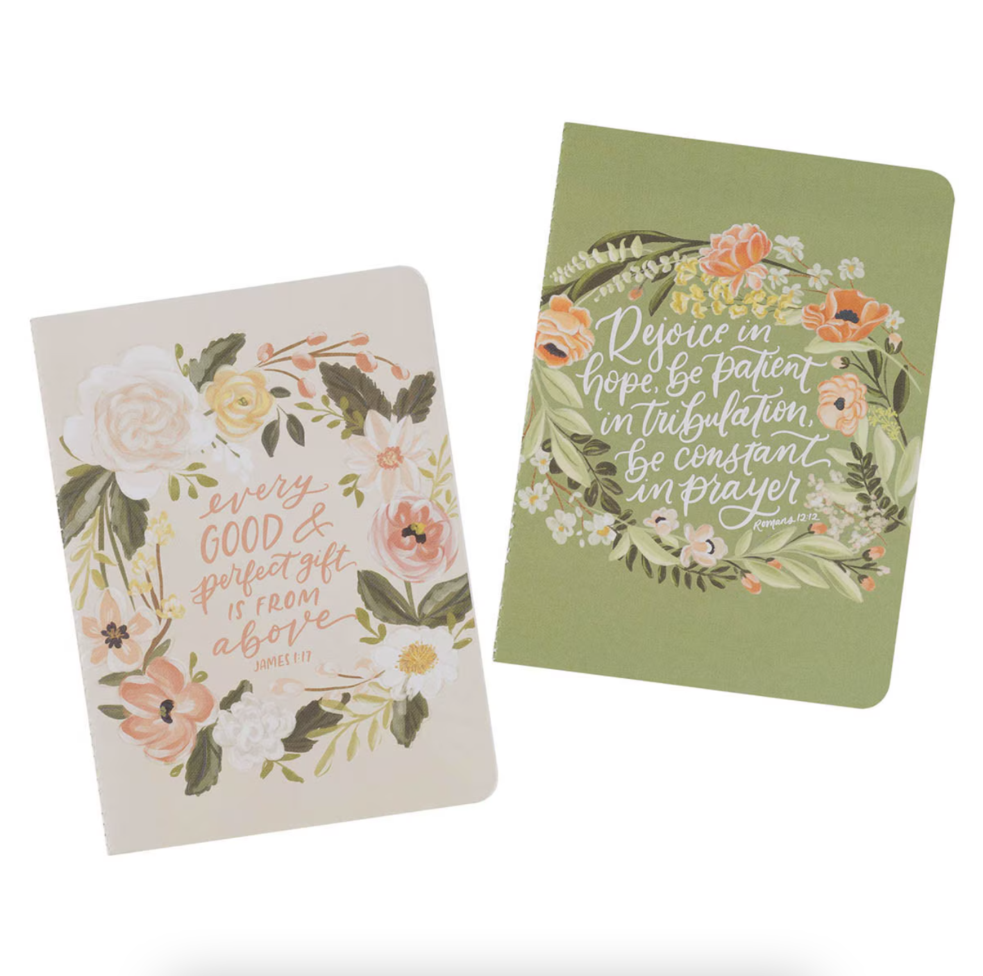 Good Gift and Rejoice Green and Cream Floral Medium Notebook Set