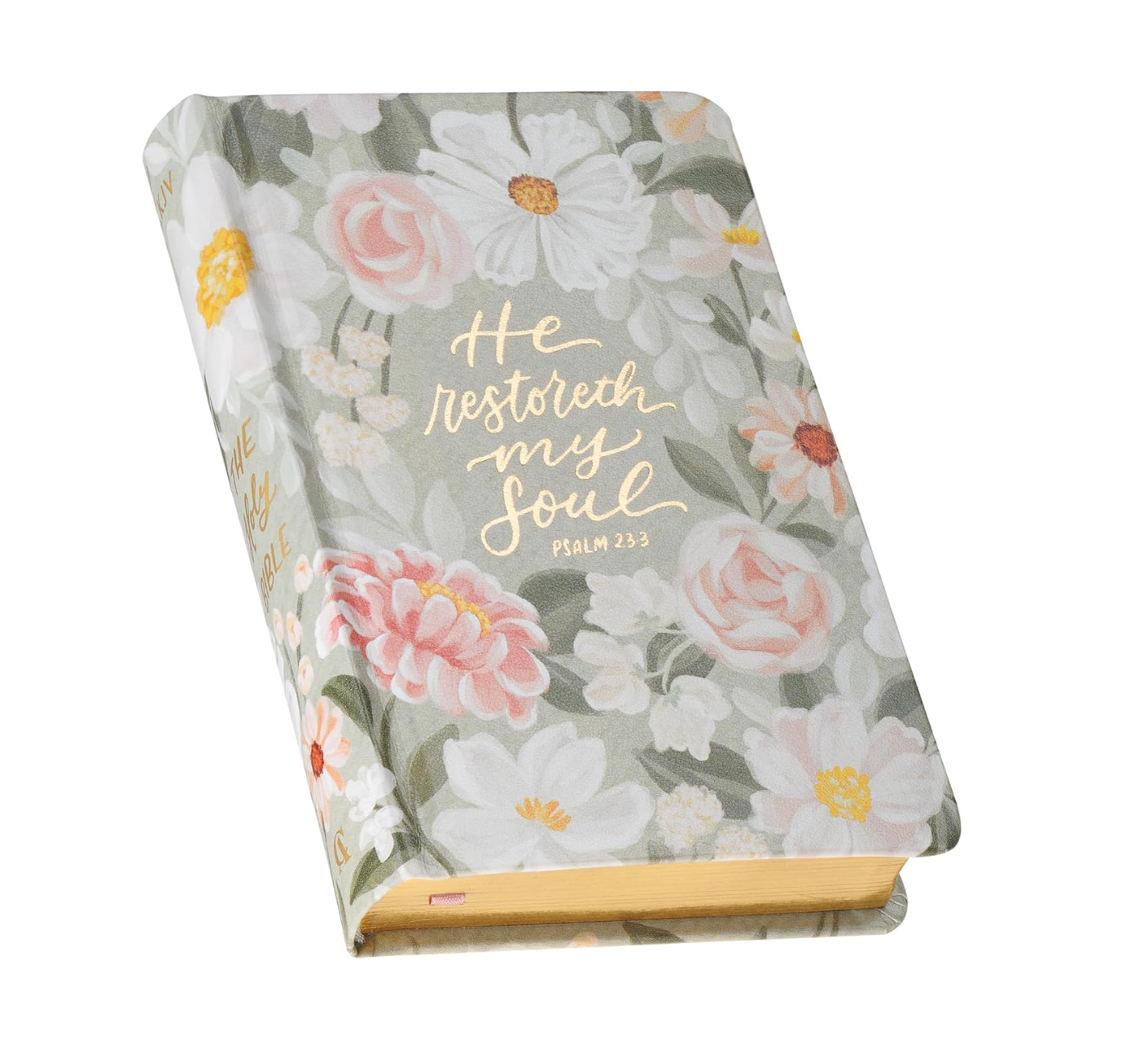 Gray Floral Faux Leather Hardcover King James Version Bible - Psalm 23:3