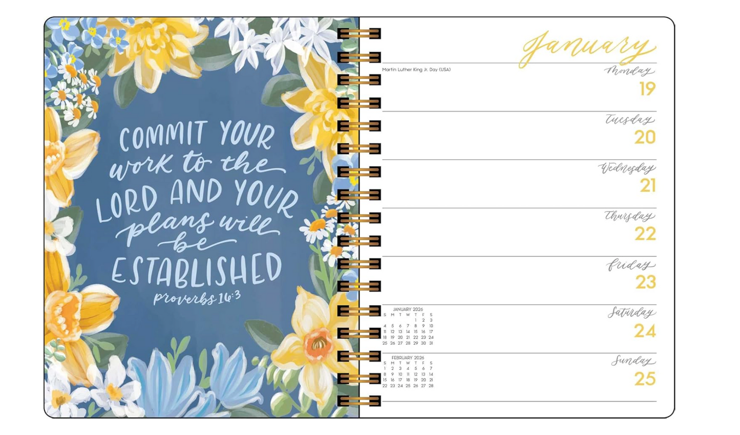 2026 Scriptures and Florals 12-Month Weekly/Monthly Planner Calendar