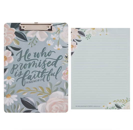 He Who Promised Is Faithful Teal Meadow Clipboard and Notepad - Hebrews 10:23