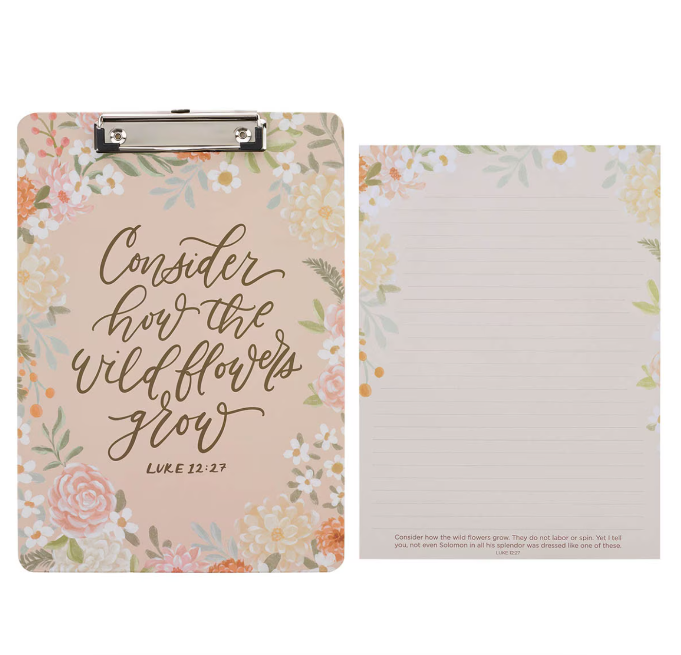 Consider the Wildflowers Peach Floral Clipboard and Notepad – Luke 12:27