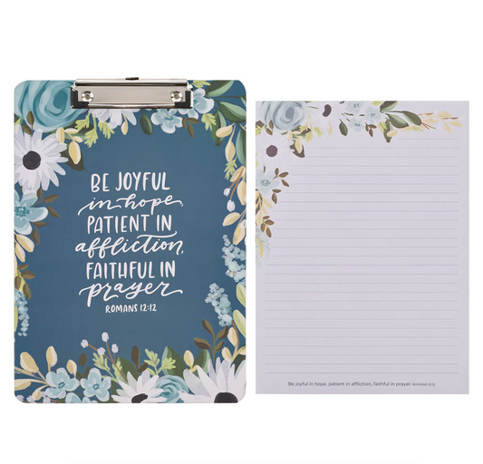 Be Joyful Blue Floral Clipboard and Notepad – Romans 12:12