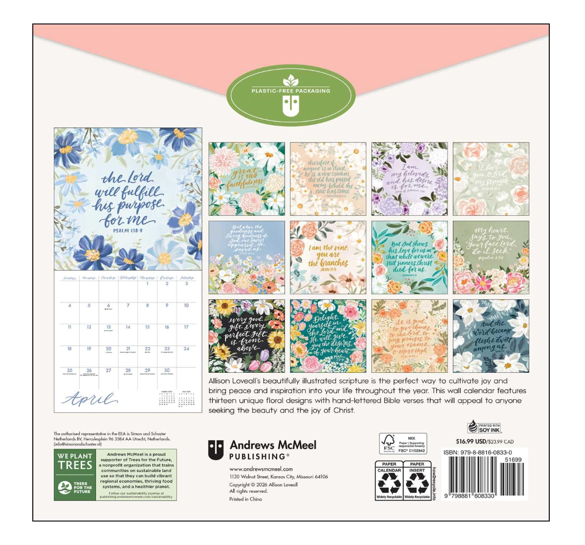 Scriptures and Florals 2027 Wall Calendar