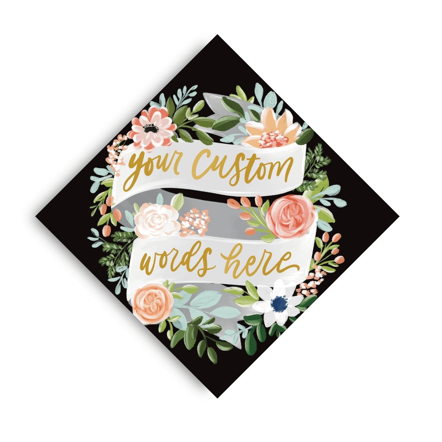 Anemone Banner Theme Printed Grad Cap Topper - Loveall Design Co.